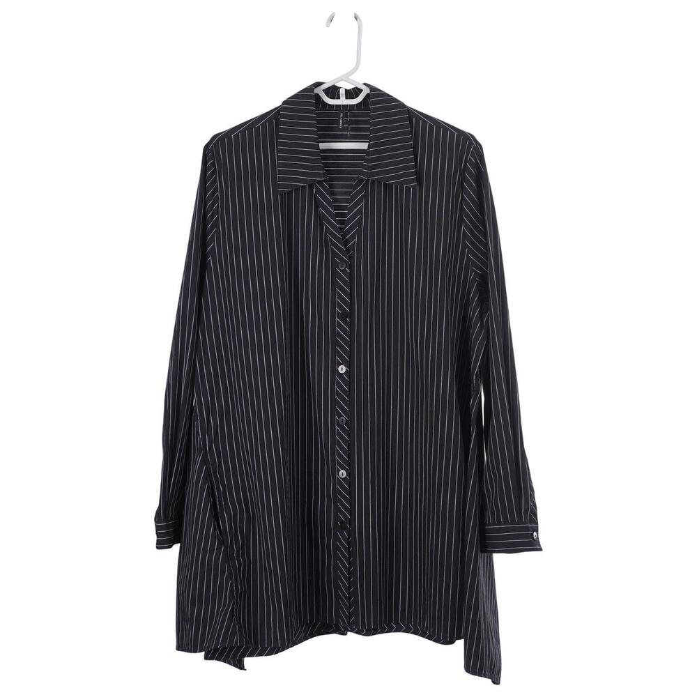 Stella Carakasi True Form Top XL Black Striped Cotton Blend A-Line Tunic Pockets